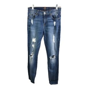 7 For All Mankind Women's The Ankle Skinny Jeans Mid-Rise‎ Blue Denim Cotton 26